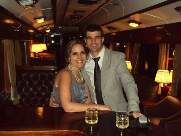 Liesel van Zyl - with husband Mark on the luxurious Rovos Rail steam train